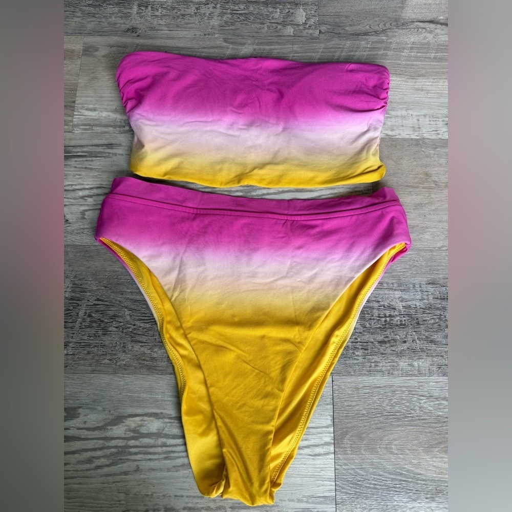 Victoria's Secret Bandeau Bikini Swimsuit Set Women Yellow Pink Ombre